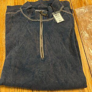 Johnston & Murphy Men's Size XL 100% Cotton L/S Qtr Zip Ribbed Pullover. Blue